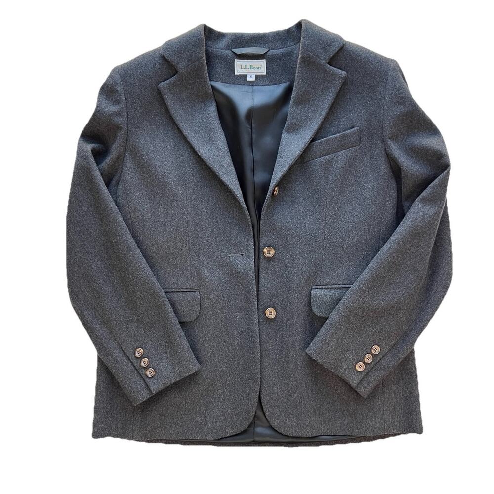 Vintage L.L. Bean 3 Button Blazer Women’s Size 6 Wool Cashmere Blend Jacket Gray
